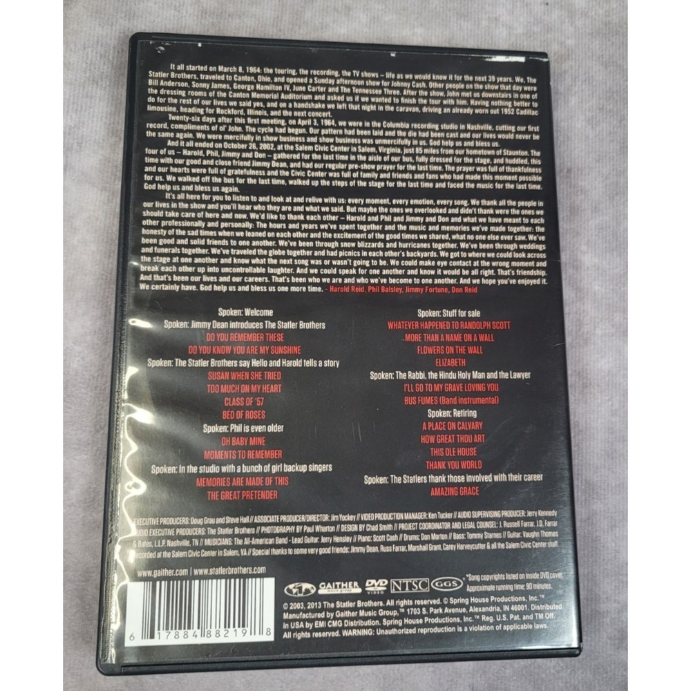 The Statler Brothers Farewell Concert DVD Gospel Music Live - Picture 2 of 2